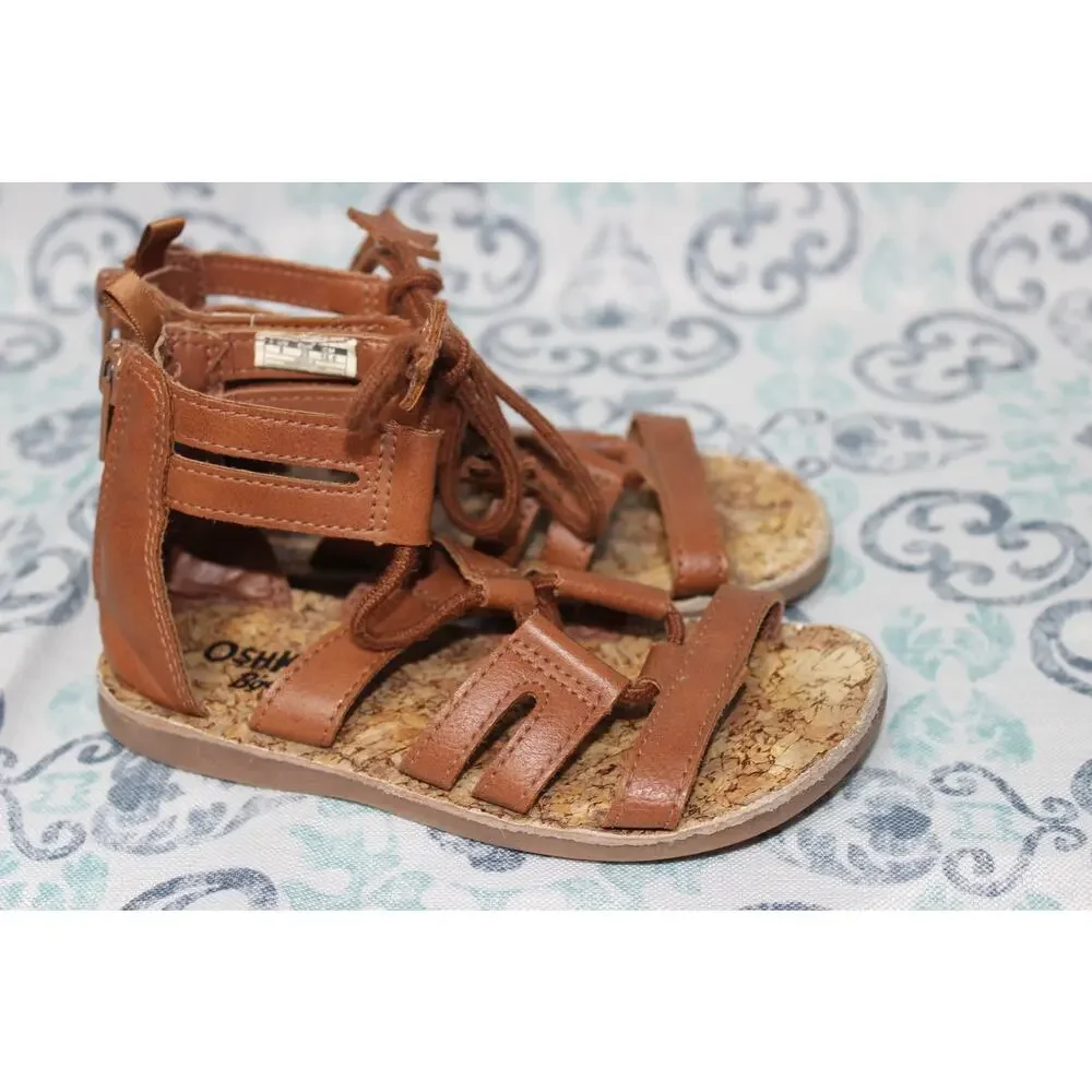 OshKosh B'gosh Girls Brown Sandals With Star Tie‎ Up Straps Size Toddler 9